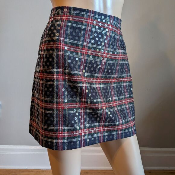 Vintage Y2K Express Sequin Plaid Mini Skirt Wool Dark Academia Clueless Size 7/8 - Picture 1 of 10